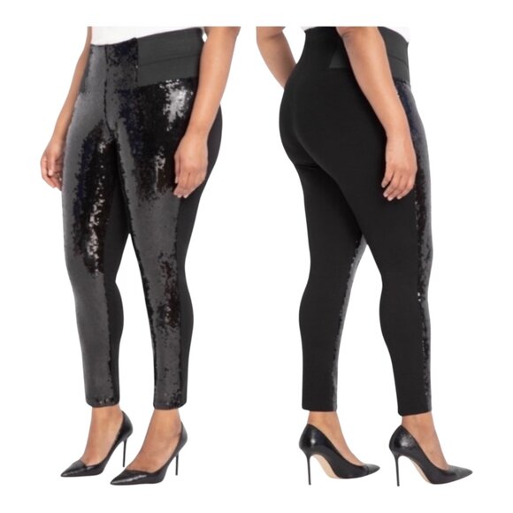 Eloquii Miracle Flawless Sequin Front Ponte High Rise Black Leggings Size 14 - Picture 1 of 12